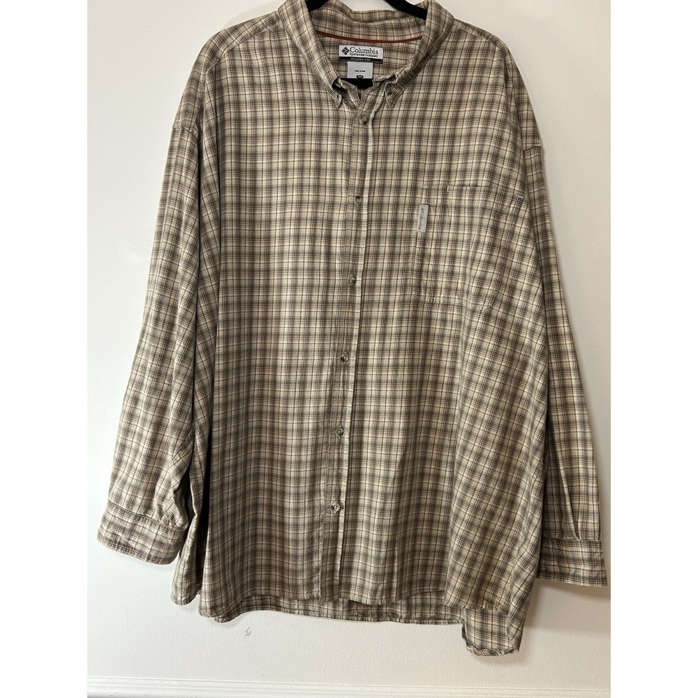 Columbia Sportswear 3X Khaki Plaid Button Up Long Sleeve Dress Shirt